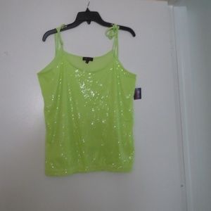 GLO SPAGHETTI STRAP TOP/BLOUSE/SEQUINS/GREEN/NEW